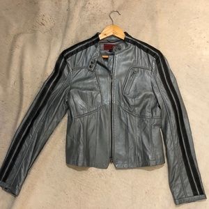 Nicola Bertti Boutique Silvery Light Blue with Black Stripes Jacket  Large.